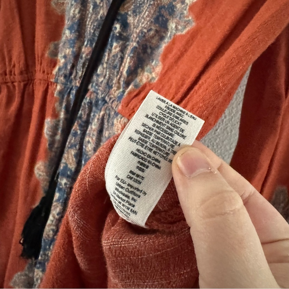 Free People Wildest Moment Rust Paisley Lace-Up Tunic Large Boho Romantic - Picture 12 of 16